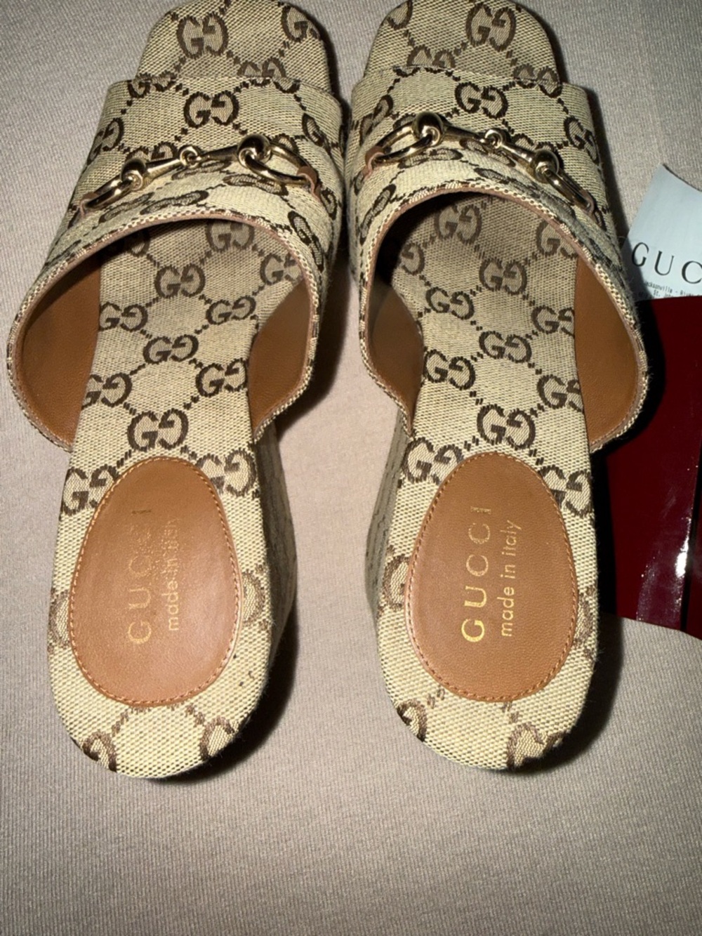 Gucci Tan GG Canvas Horsebit Mules - Picture 3 of 9